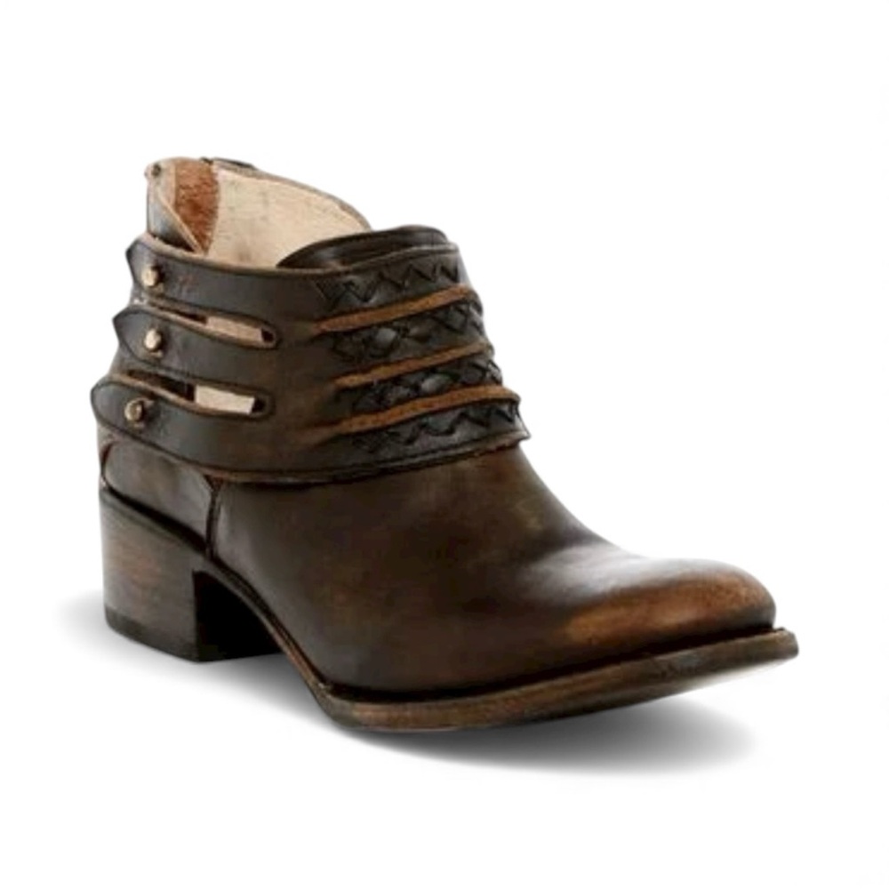 Freebird by Steven Slay Brown Distressed Leather Strap Ankle Booties 8